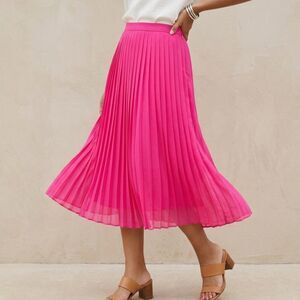 J.Crew Hot Pink Pleated Midi Skirt 6 Chiffon Coastal  Dopamine Summer Vacation